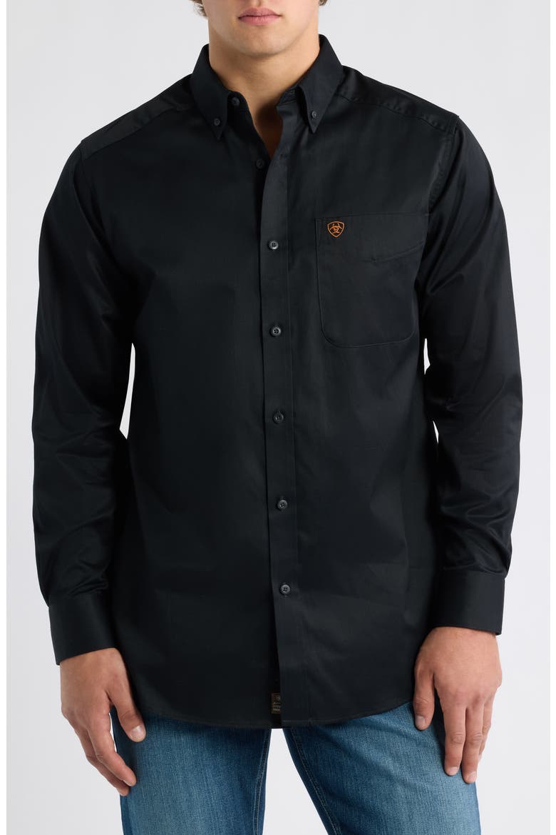 Solid Twill Classic Fit Button Down Shirt, Alternate, color, BLACK