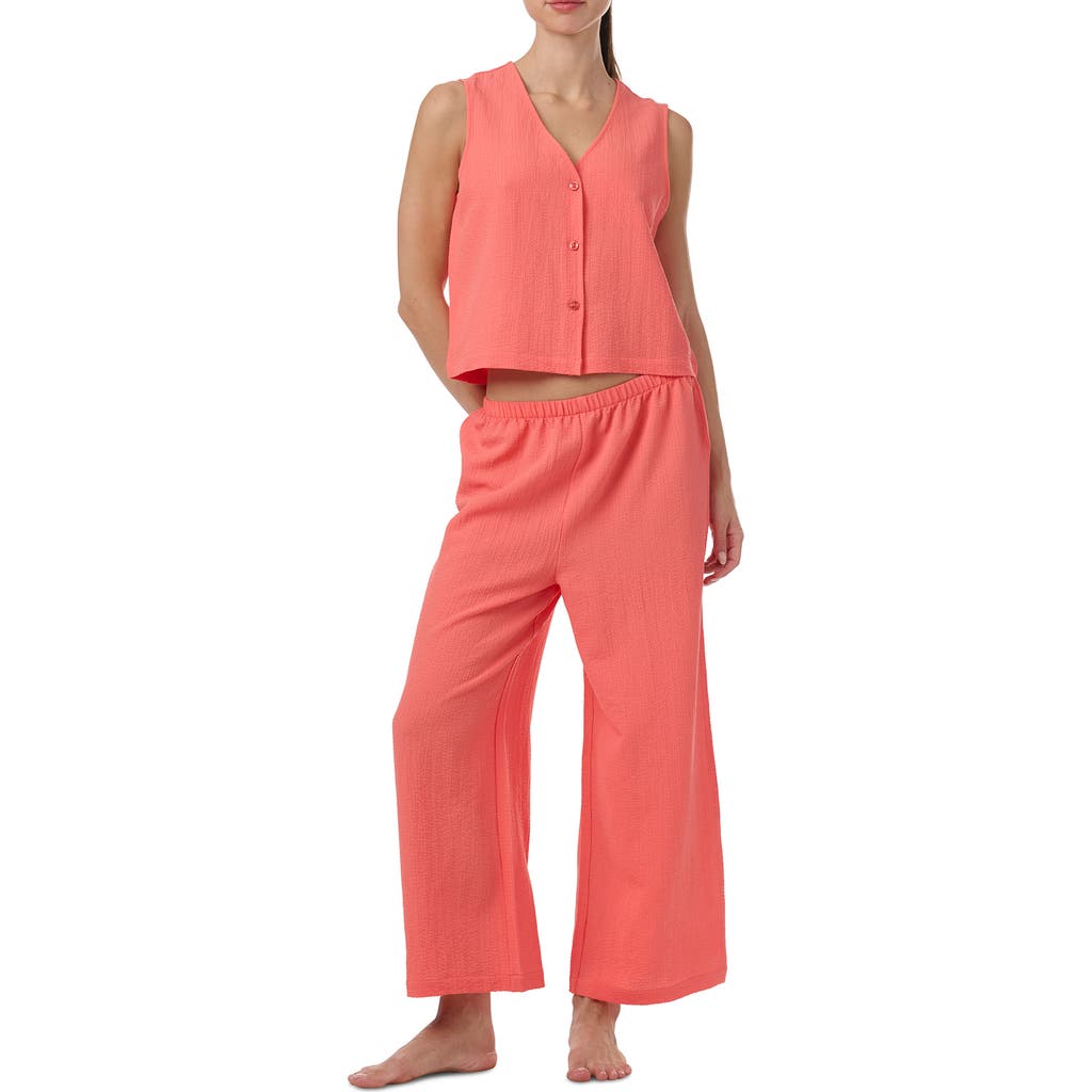 Splendid Button Front Tank & Crop Pants Pajamas In Orange