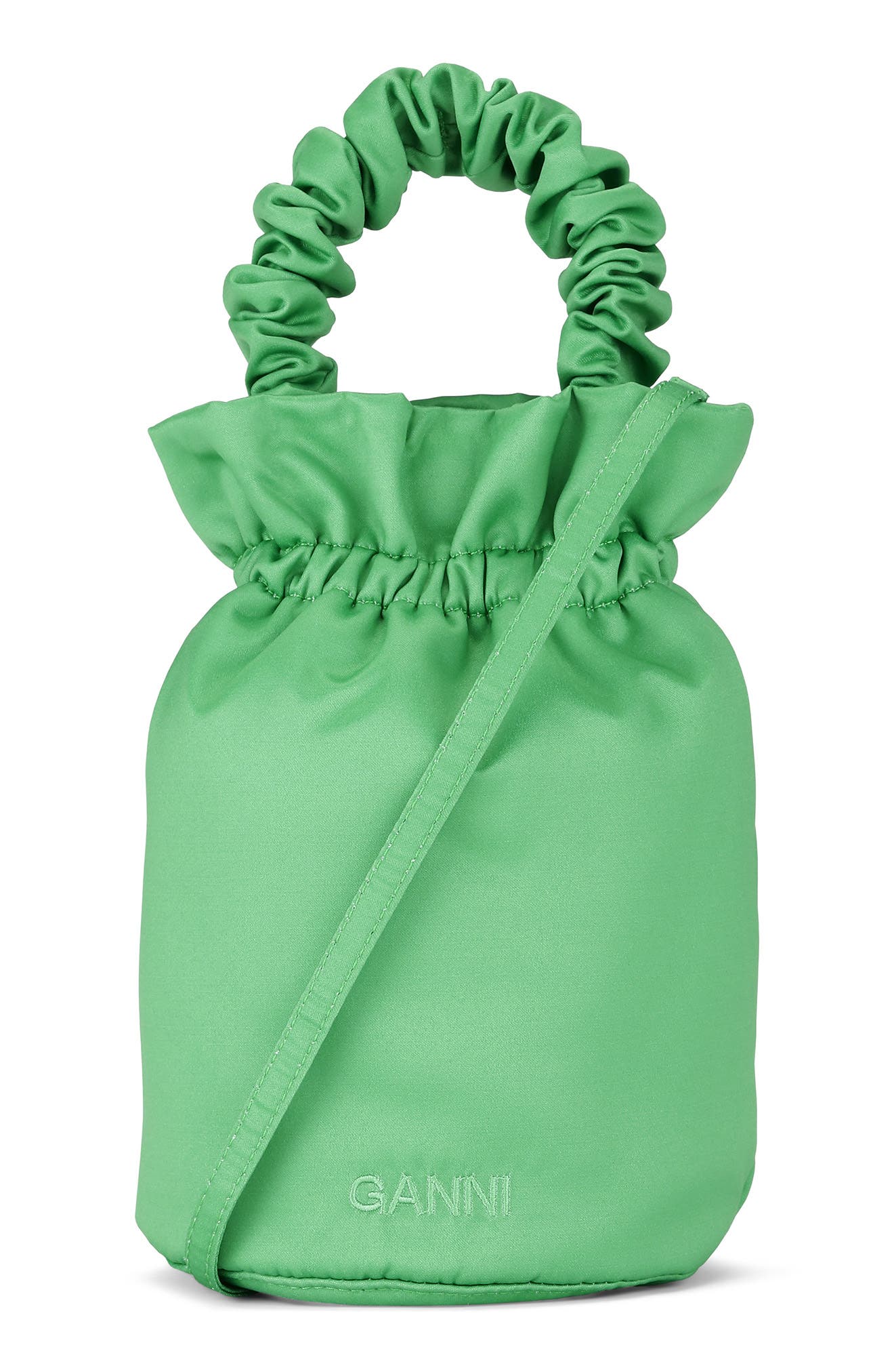 Ganni Ruched Top Handle Bag, Main, color, 