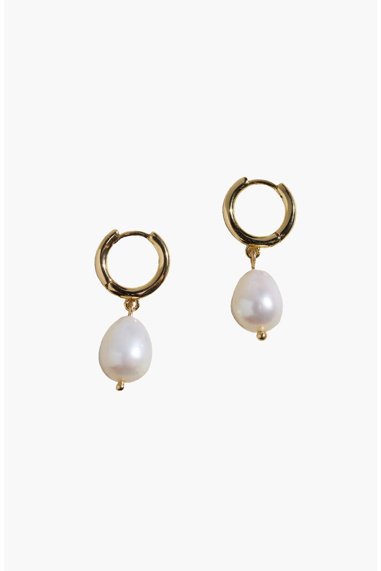 Pearl Drop Huggies, Main, color, Gold