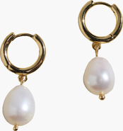 Nickel & Suede Pearl Drop Huggies