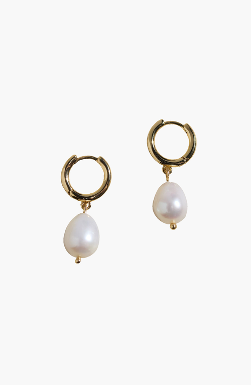Nickel & Suede Pearl Drop Huggies in Gold at Nordstrom