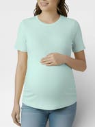 MOTHERHOOD MATERNITY Women's Crew Neck Side-Ruched Maternity Short Sleeve Top
