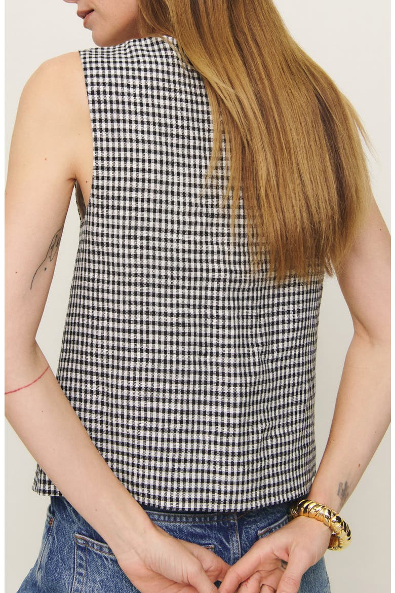 Addison Gingham Sleeveless Linen Button-Up Top, Alternate, color, REMY CHECK