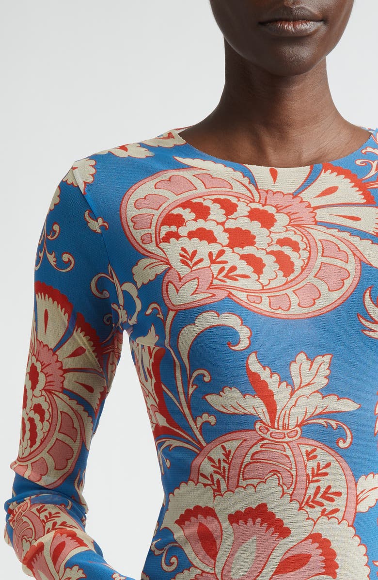 Etro Paisley Print Mesh Top, Alternate, color, Print On Pale Blue Base