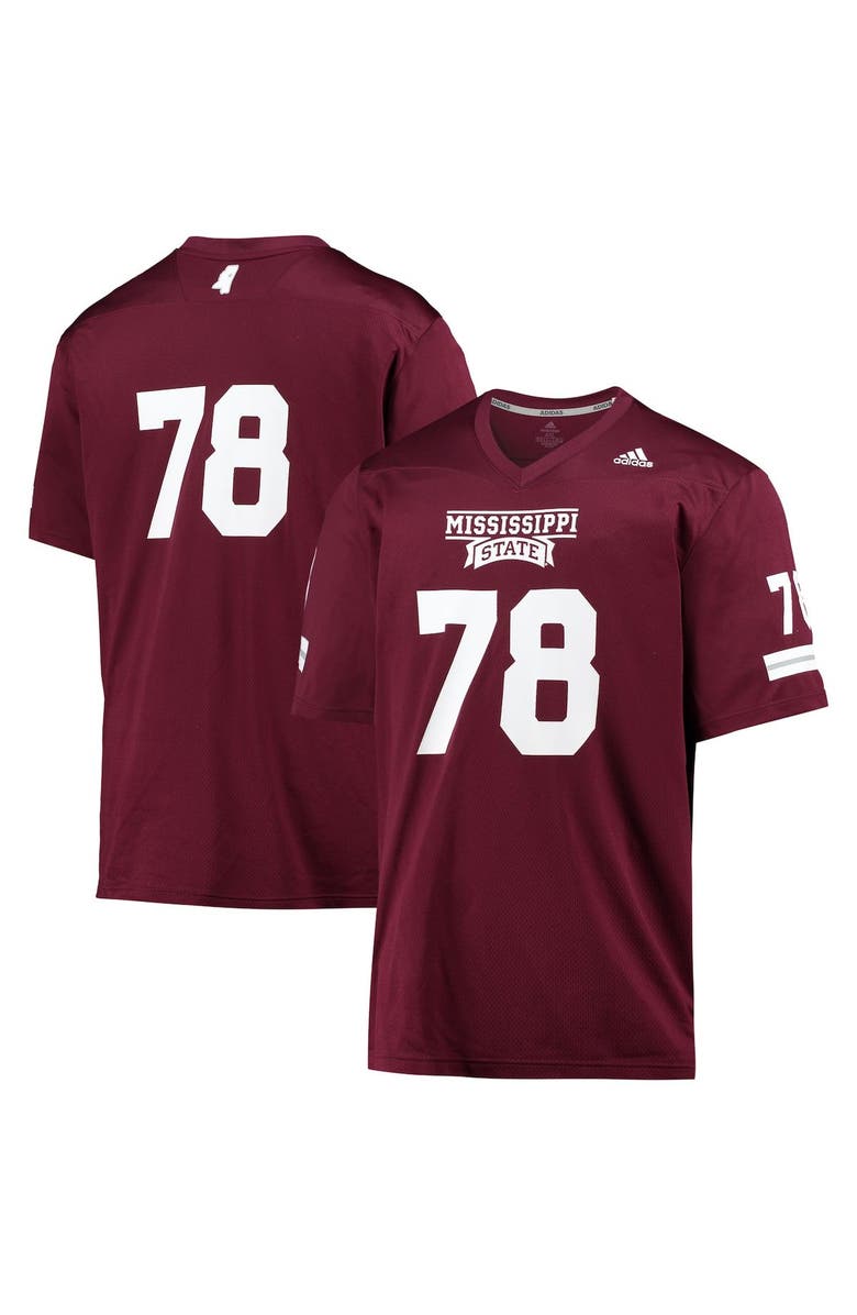 adidas Men's adidas #78 Maroon Mississippi State Bulldogs Team Premier Football Jersey, Main, color, 