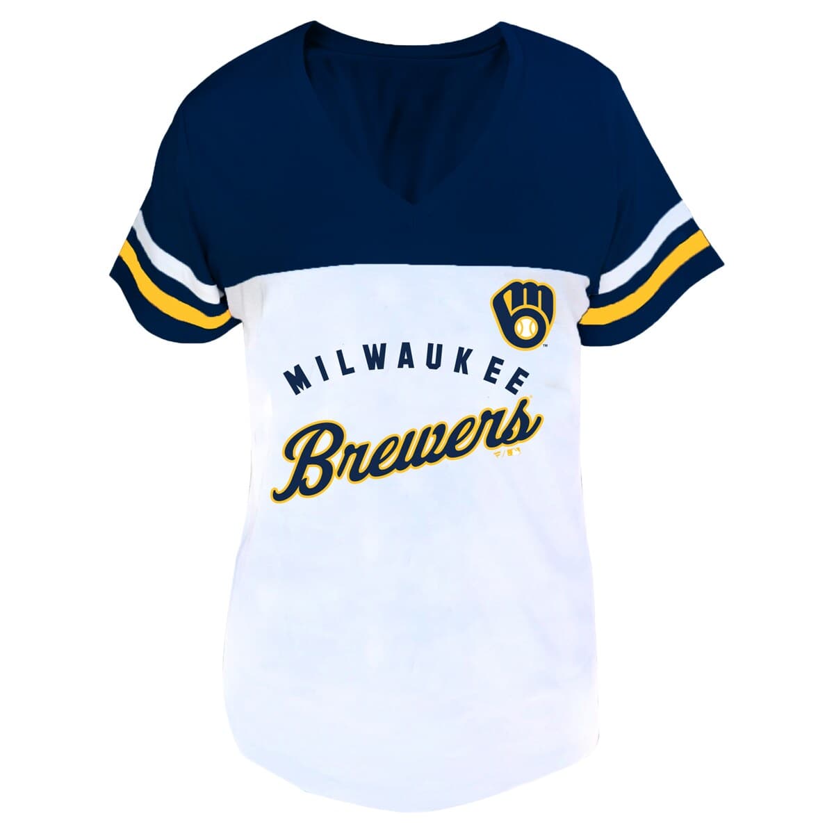 Women's Profile White/Navy Milwaukee Brewers Plus Size Two-Stripe V-Neck T-Shirt - image 2