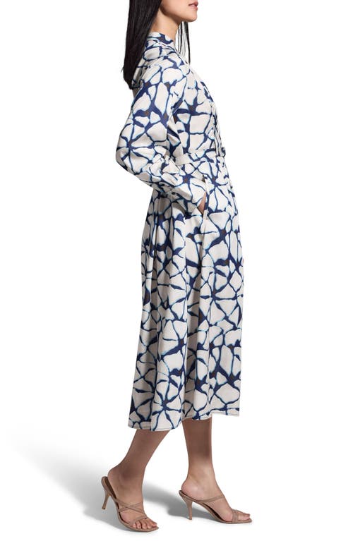Nic + Zoe Nic+zoe Fractured Print Long Sleeve Shirtdress In Blue Multi