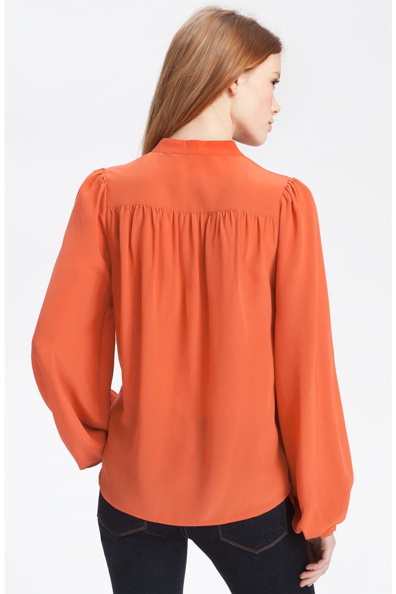 'Anjall' Embroidered Placket Silk Blouse, Alternate, color, BURNT OCHRE