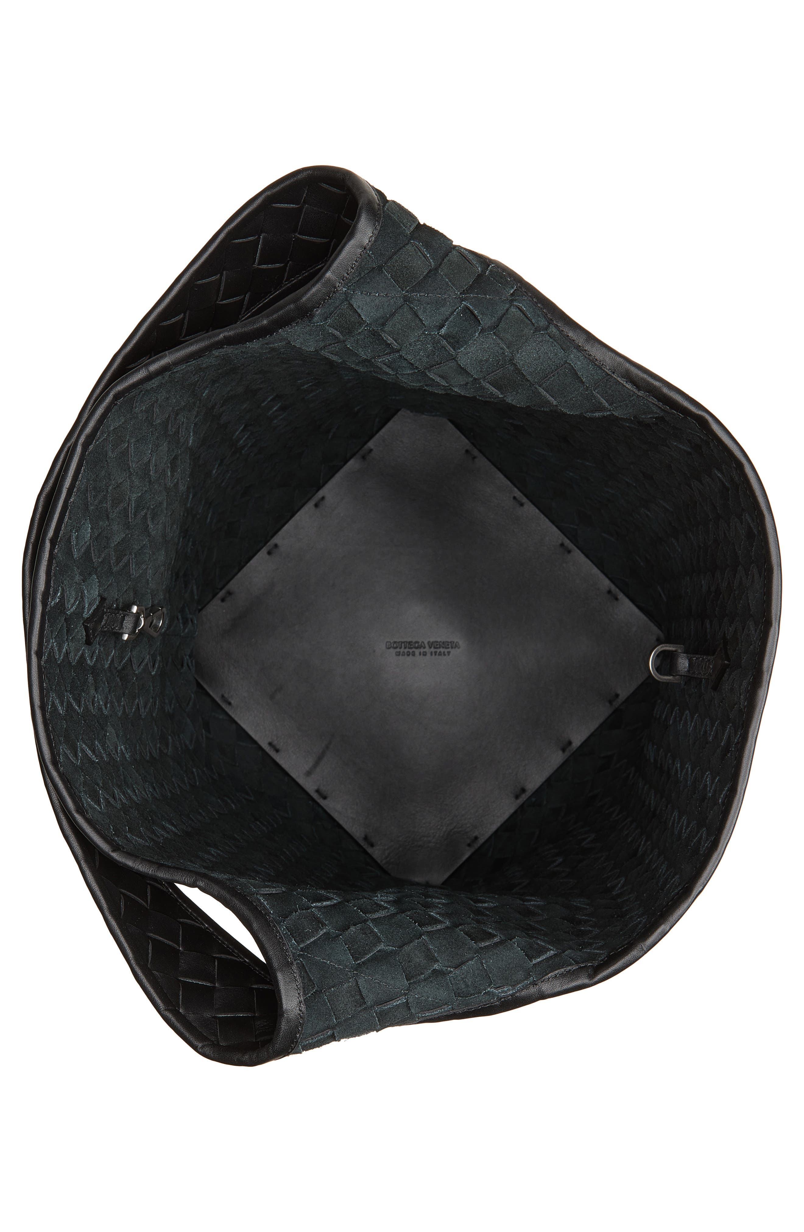 Triangolo Intrecciato Leather Bucket Bag, Alternate, color, 8803 BLACK/ SILVER