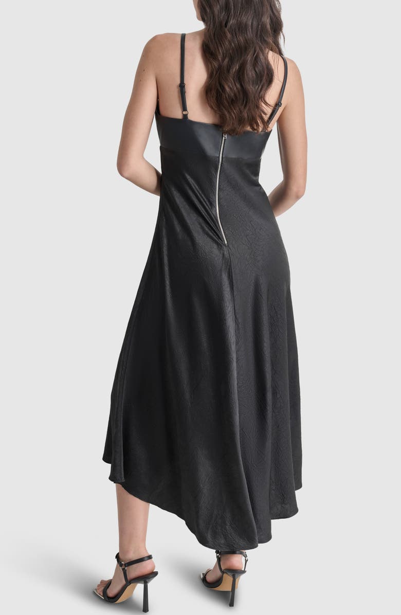 DKNY Satin & Faux Leather Sleeveless Maxi Dress, Alternate, color, 