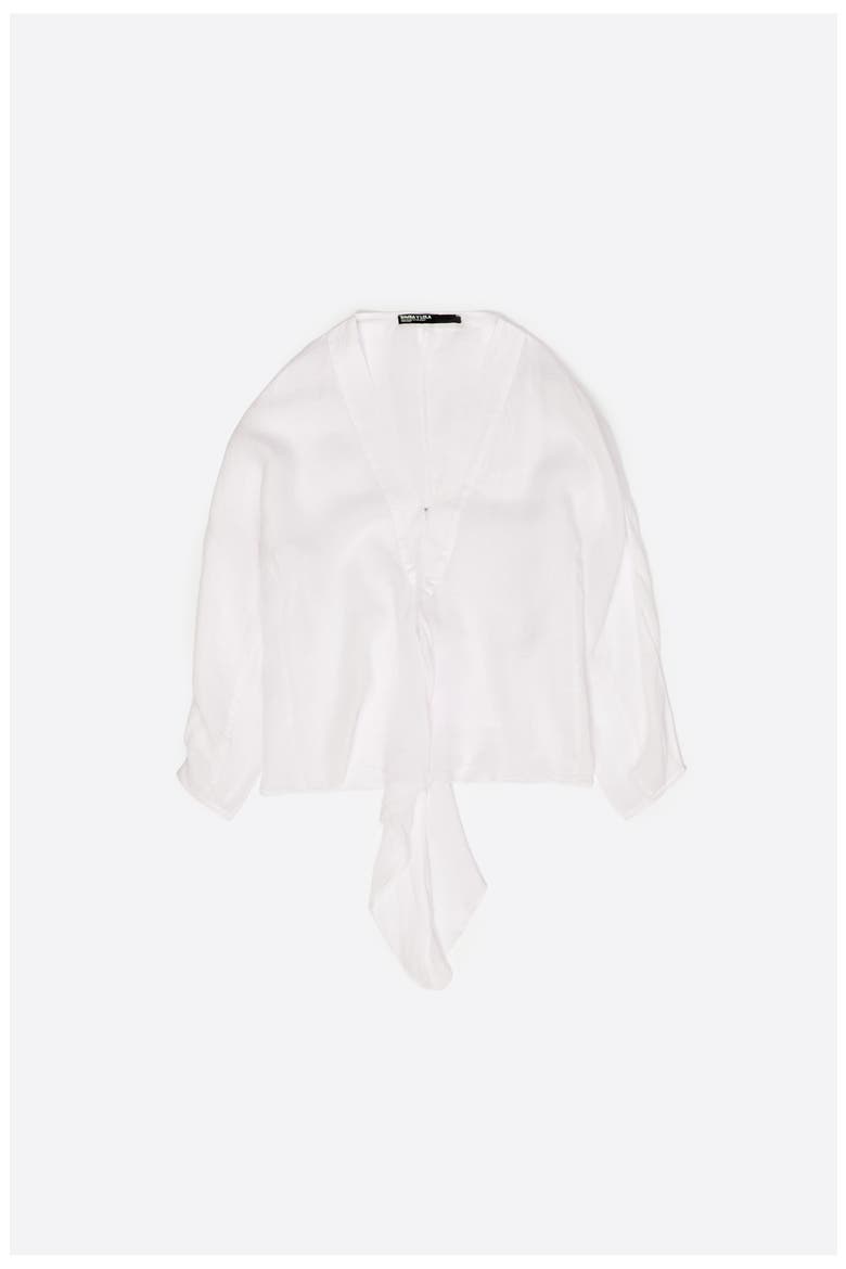 Ramie Maxi Bow Cape Shirt, Alternate, color, WHITE