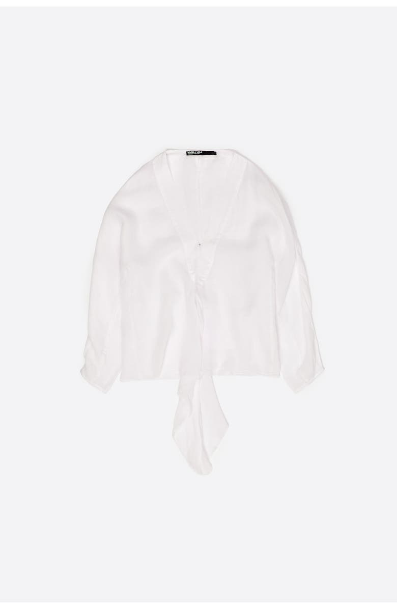 Bimba y Lola Ramie Maxi Bow Cape Shirt, Alternate, color, White