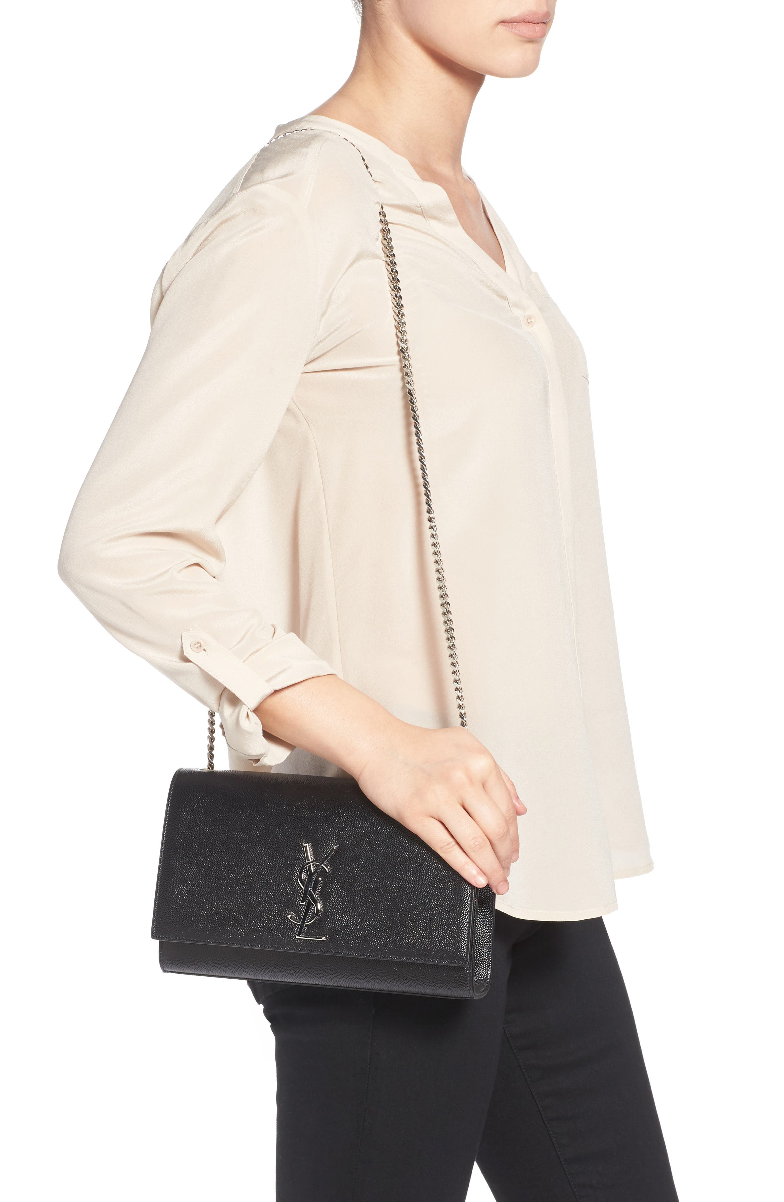 Saint Laurent Medium Kate Leather Wallet on a Chain, Alternate, color, 