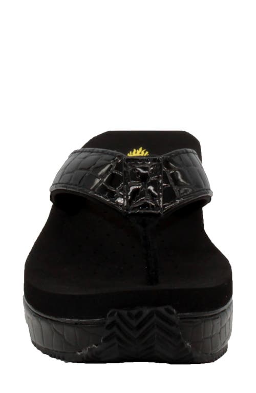 Volatile Frappachino Wedge Flip Flop In Black Crocodile Print