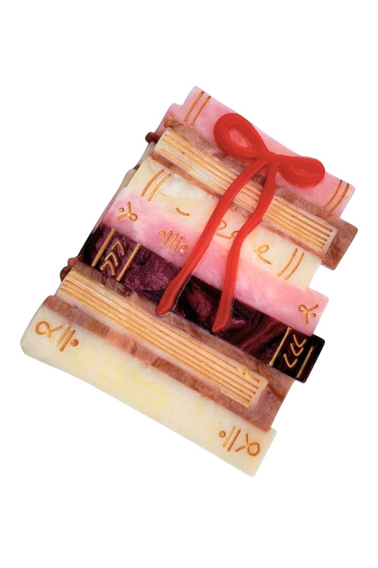 Hand Painted Bow Bookstack Claw Clip, Main, color, PINK
