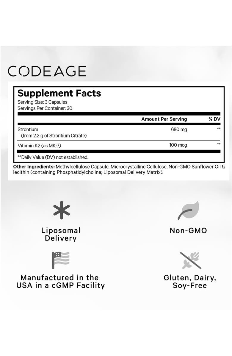 Codeage Liposomal Strontium + Vitamin K2 MK-7 Supplement, Alternate, color, White