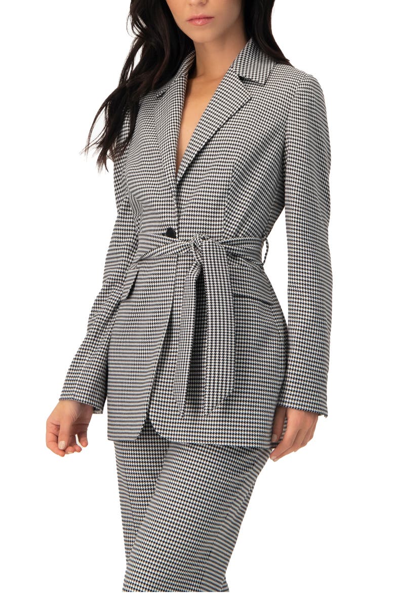 Tailored Houndstooth Blazer with Belt, Alternate, color, Black