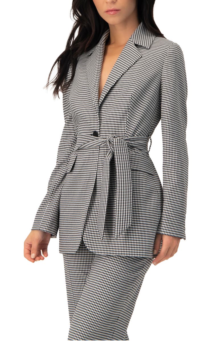 IVONNE Tailored Houndstooth Blazer with Belt, Alternate, color, Black