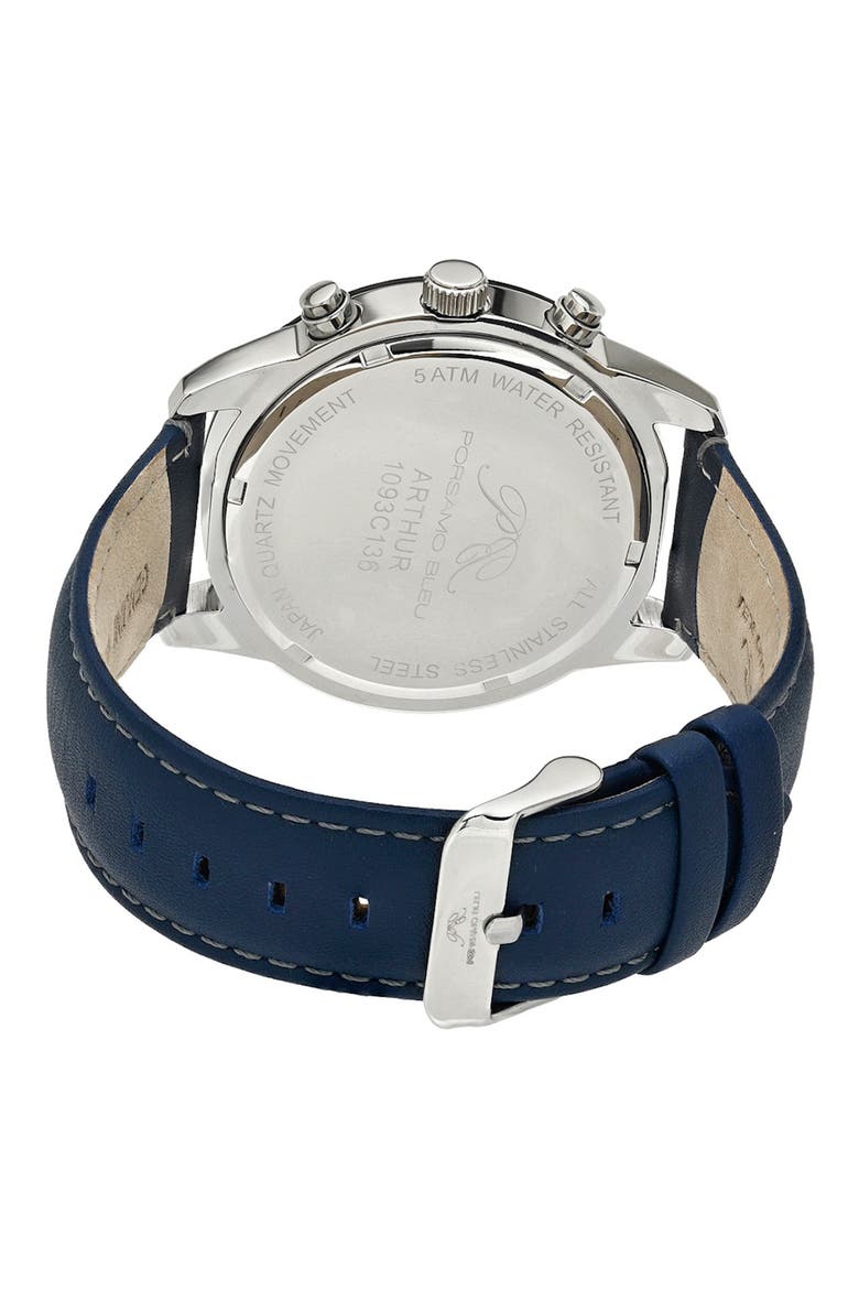 Arthur Chronograph Leather of Silicone Strap Watch, 44mm, Alternate, color, LIGHT BLUE