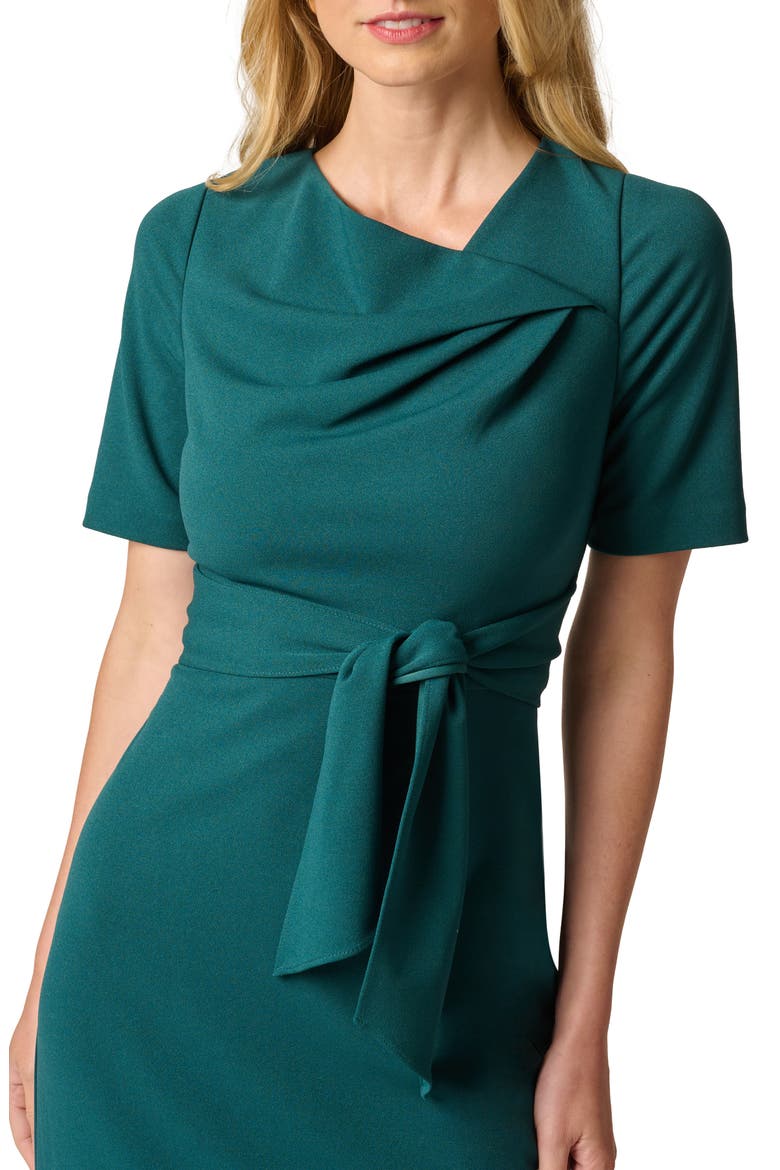 Tie Waist Crepe Sheath Dress, Alternate, color, HUNTER