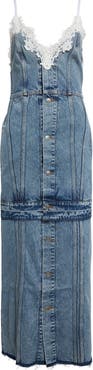 【Stella McCartney】 Denim maxi dress Lace-trimmed denim maxi dress in black - Stella Mc Cartney