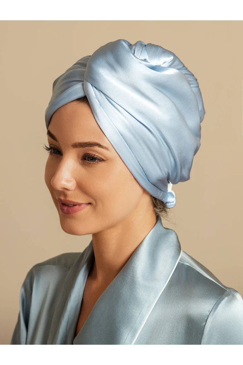 Pure Silk Hair Towel Wrap, Alternate, color, SkyBlue