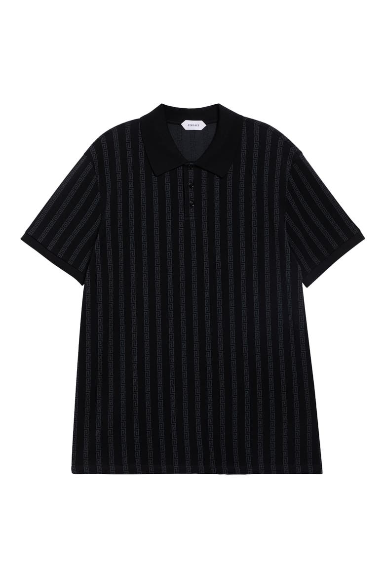 Greca Stripe Jacquard Polo, Main, color, BLACK GREY