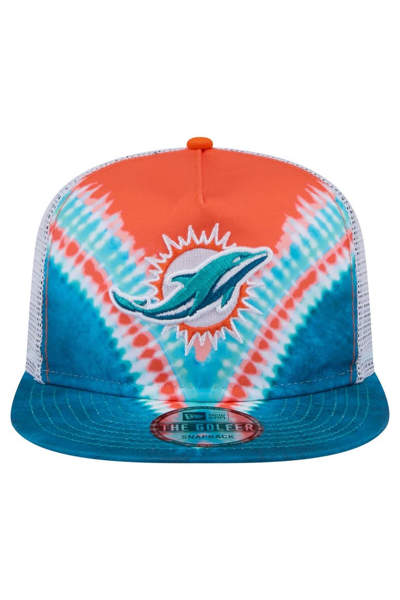 Men's New Era Orange/Aqua Miami Dolphins Throwback Dye Golfer Snapback Hat, Alternate, color, Orange