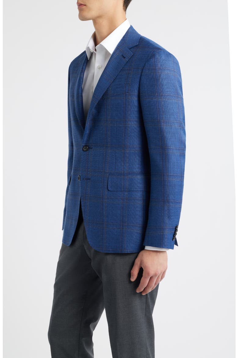Kei Trim Fit Blue Mélange Shadow Plaid Wool & Silk Blend Sport Coat, Alternate, color, BRT BLUE