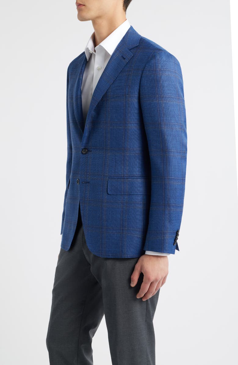 Canali Kei Trim Fit Blue Mélange Shadow Plaid Wool & Silk Blend Sport Coat, Alternate, color, Brt Blue