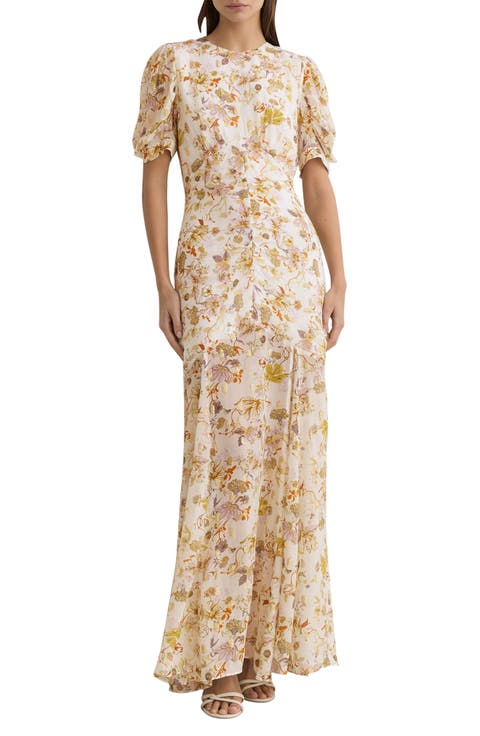 Naia Metallic Floral Print Back Cutout Maxi Dress