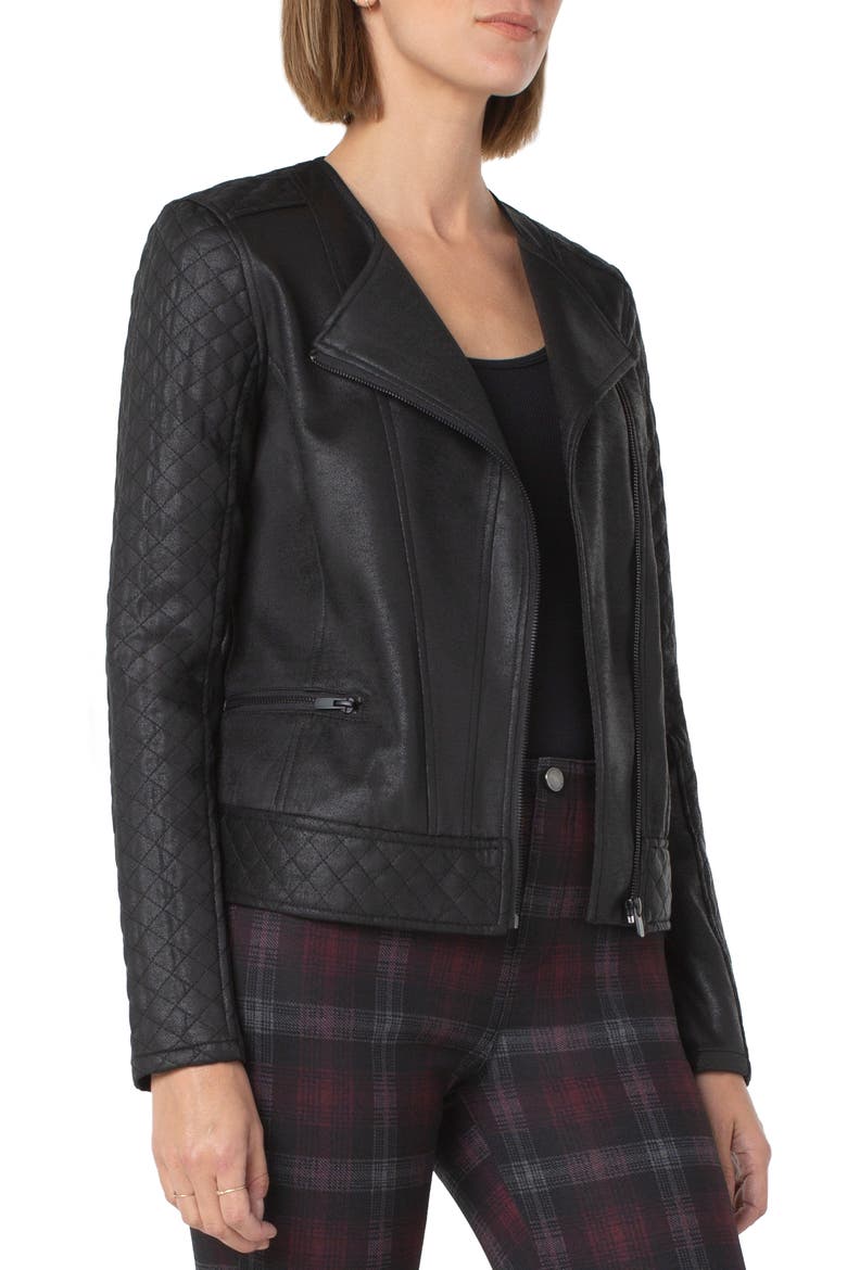 Quilted Faux Leather Moto Jacket, Alternate, color, BLACK COAT
