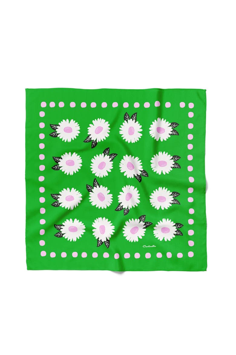 White Flower Cotton Silk Bandana, Main, color, Green