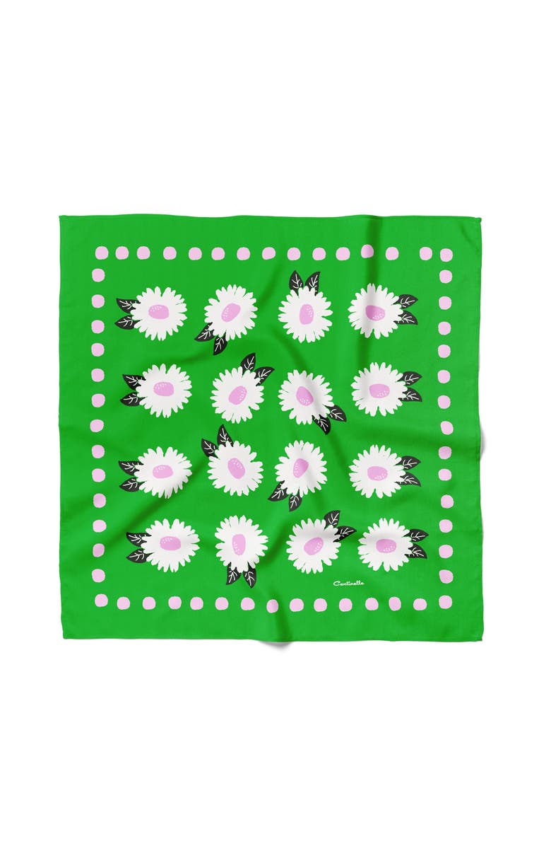 Centinelle White Flower Cotton Silk Bandana, Main, color, Green