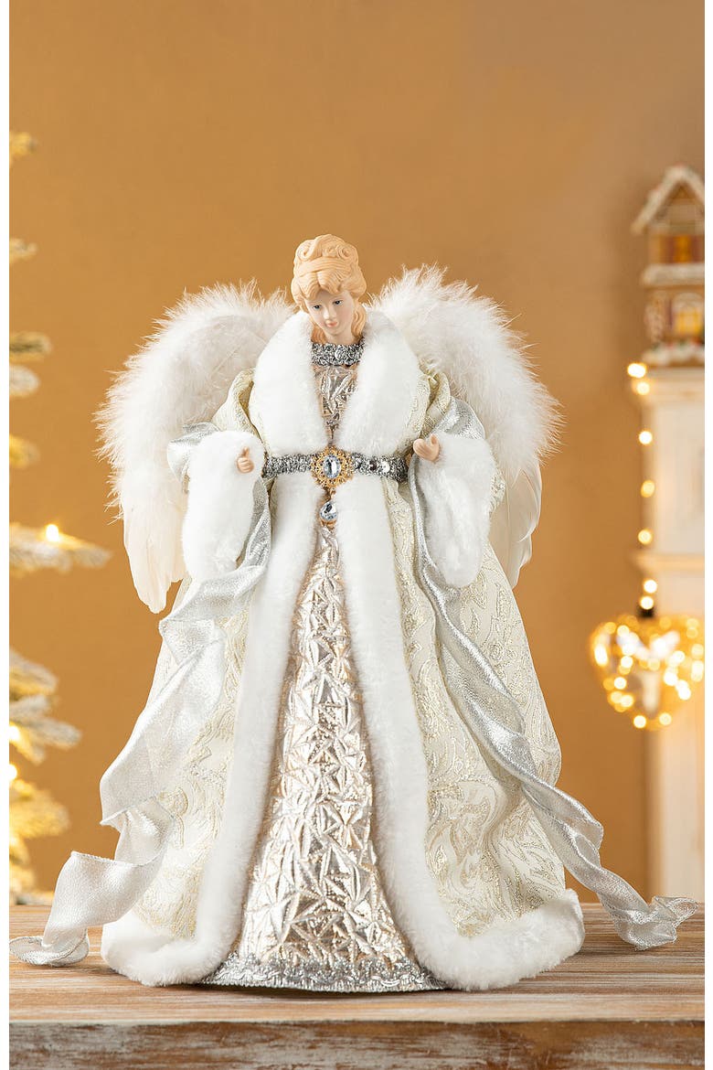 16"H Faux Fur Christmas Angel Tree Top, Alternate, color, White