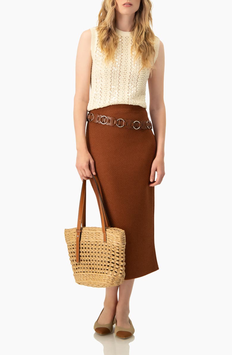 IVONNE Textured Knit Midi Skirt with Back Slit, Alternate, color, Brown