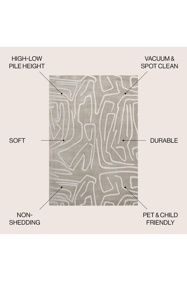 Alcina Modern Scandinavian Graphic Lines High-Low Area Rug, Alternate, color, Beige/Cream