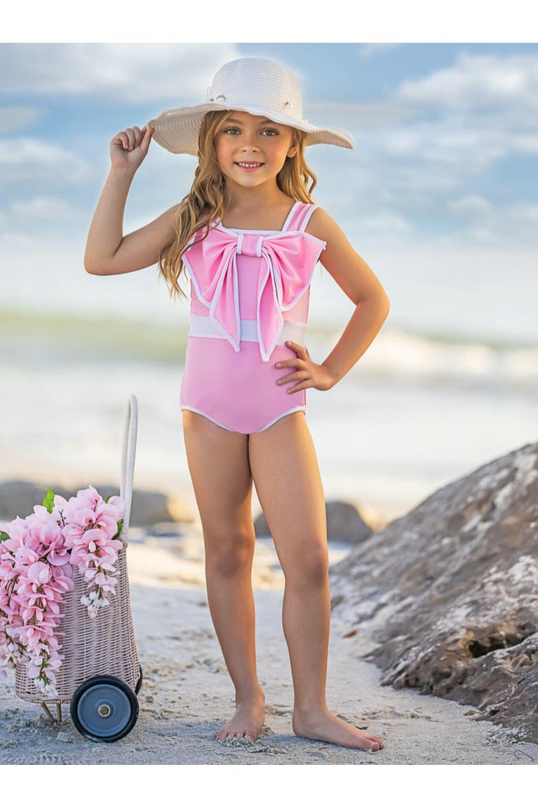 Blushing Summer Statement Bow Pink One Piece Swimsuit, Alternate, color, Pink