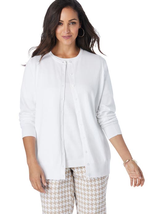 Fine Gauge Button-Front Cardigan (Plus)