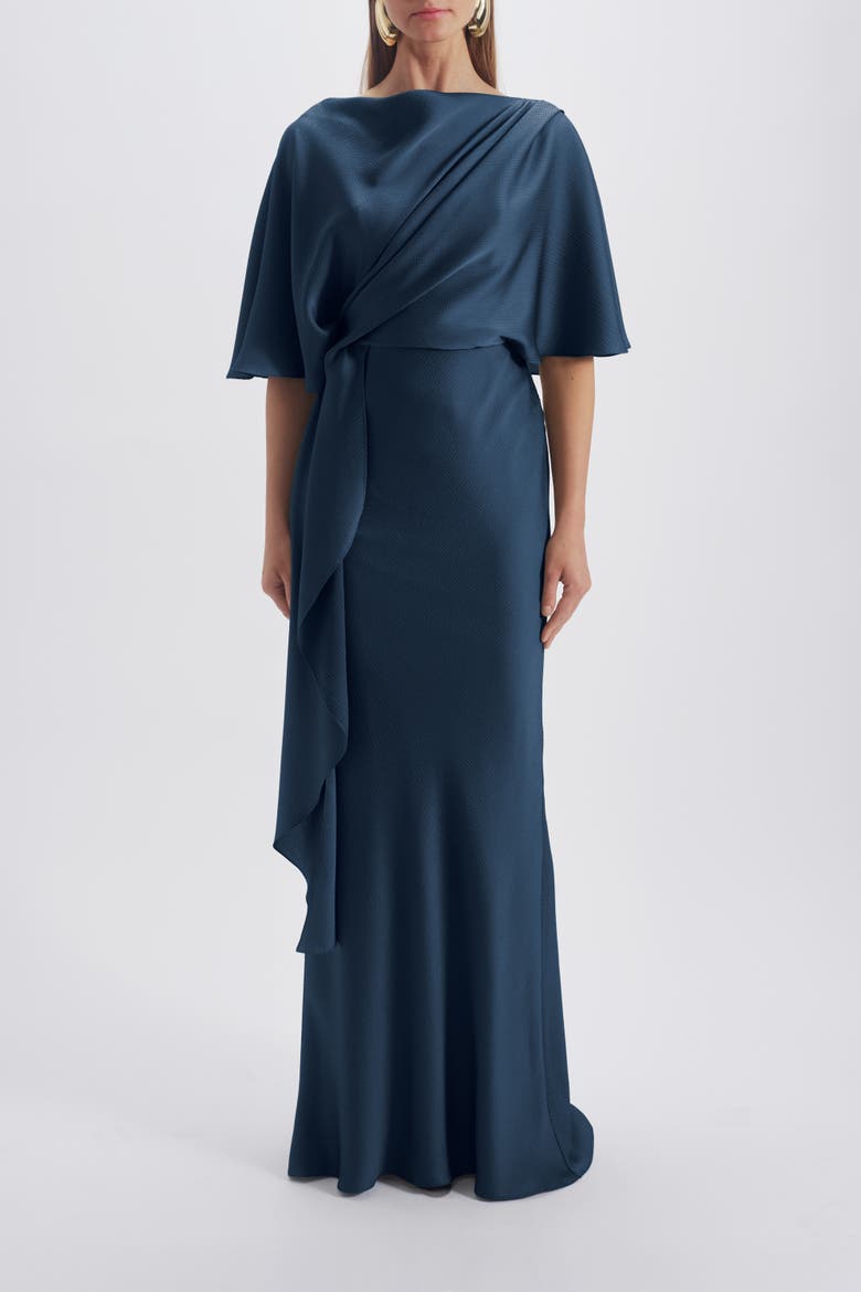 Cascading Drape Dress, Main, color, Petrol