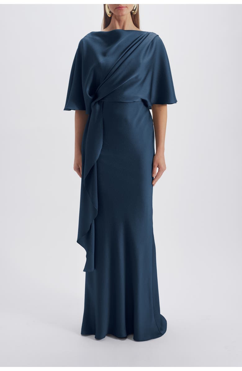 Amsale Cascading Drape Dress, Main, color, Petrol