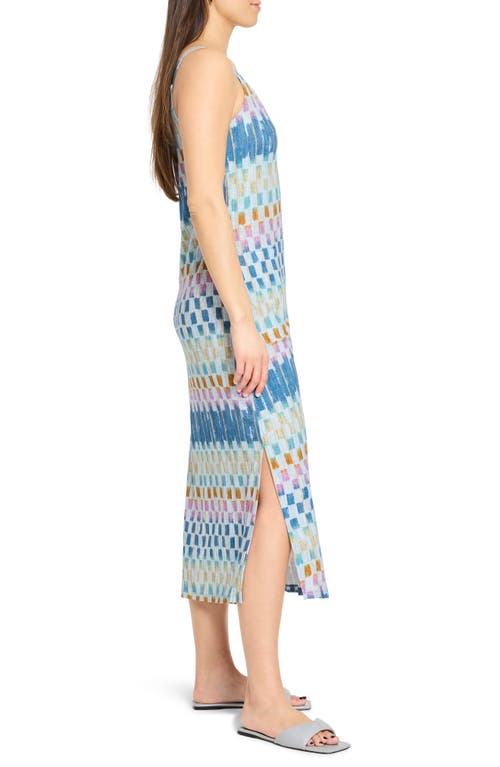 Nzt By Nic+zoe Painted Blocks V-neck Cotton Blend Dress In Blue Multi