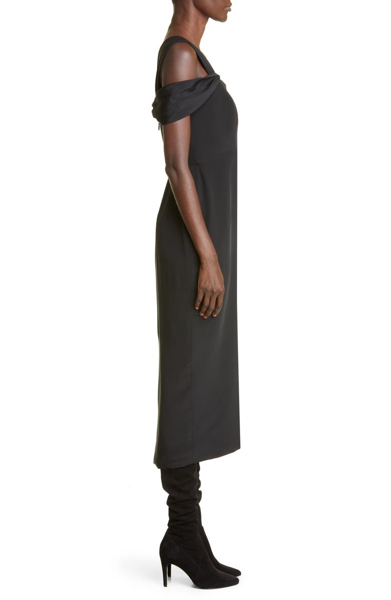 Brandon Maxwell Zip Front Cold Shoulder Silk Midi Dress, Alternate, color,