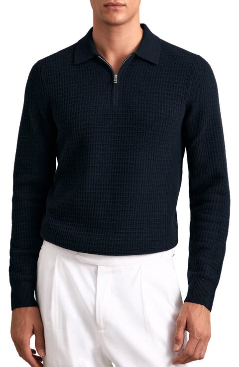 Hamilton Textured Long Sleeve Wool Quarter Zip Polo