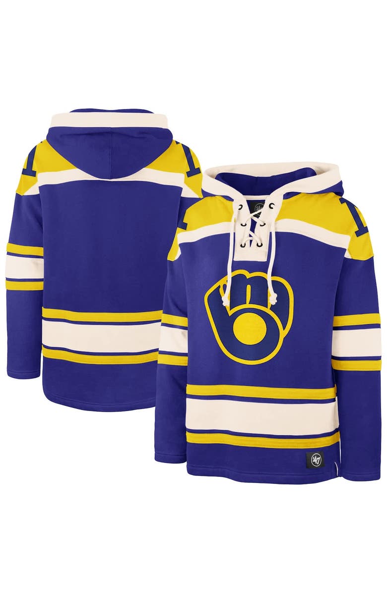 '47 Men's '47 Royal Milwaukee Brewers Superior Lacer Pullover Hoodie, Main, color, Royal