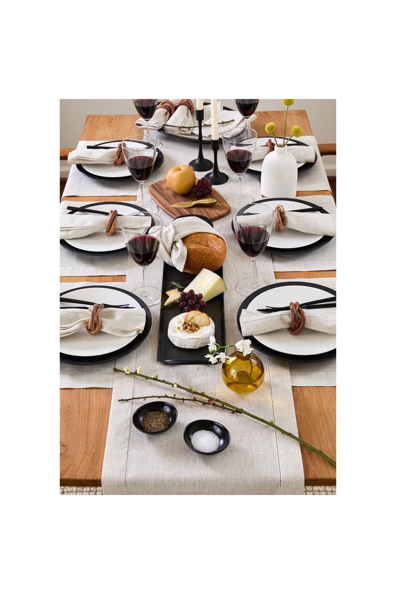 Linen Table Runner - Classic Hemstitch, Alternate, color, Light Natural