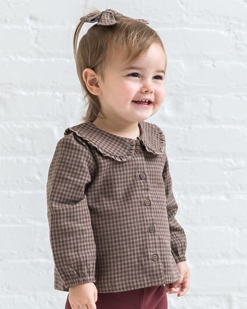 Kendi Yael Flannel Ruffle Collared Shirt In Brown