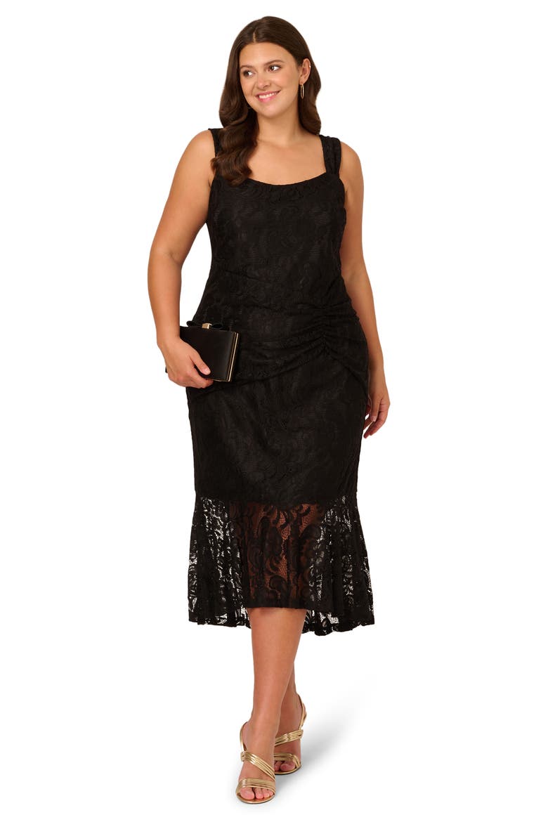 Stretch Lace Midi Dress, Alternate, color, BLACK