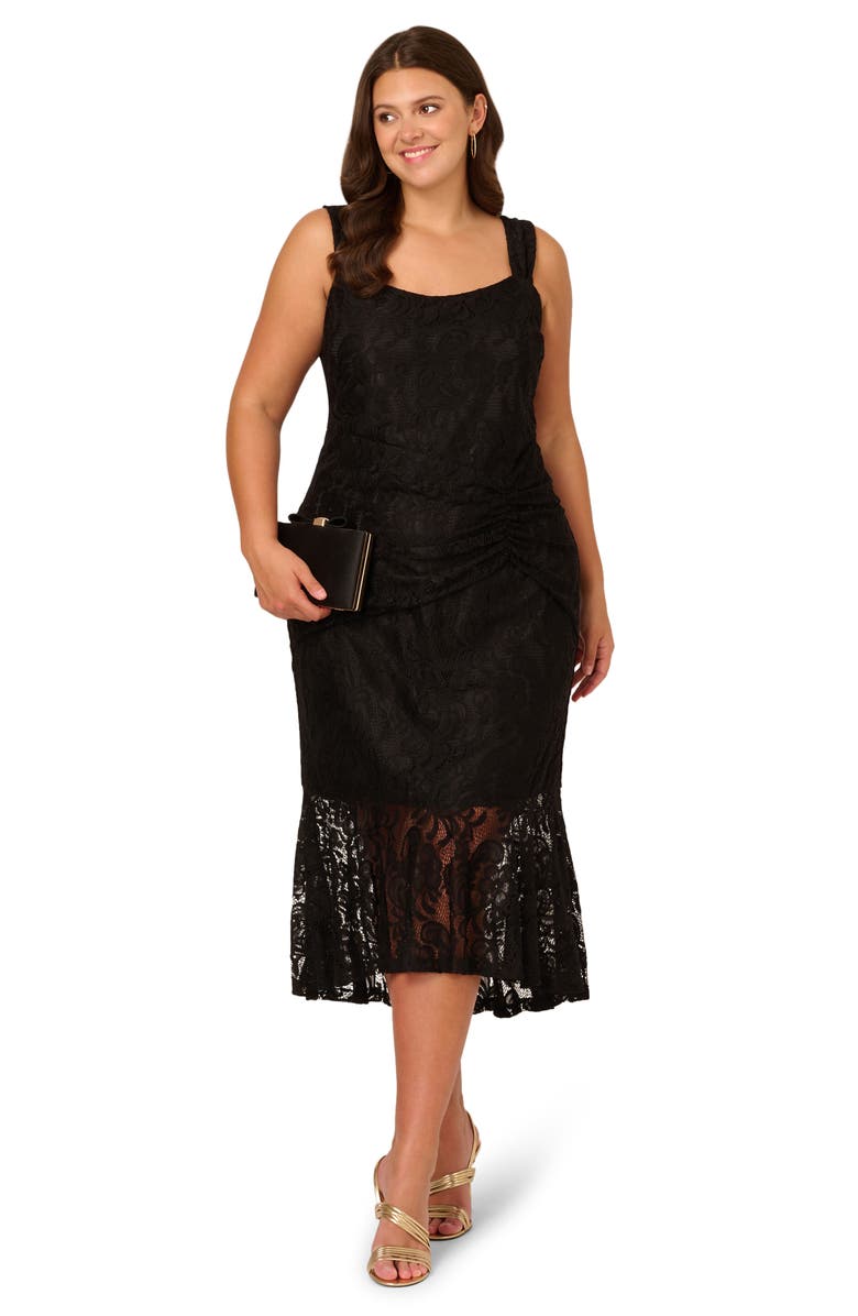 Adrianna Papell Stretch Lace Midi Dress, Alternate, color, Black